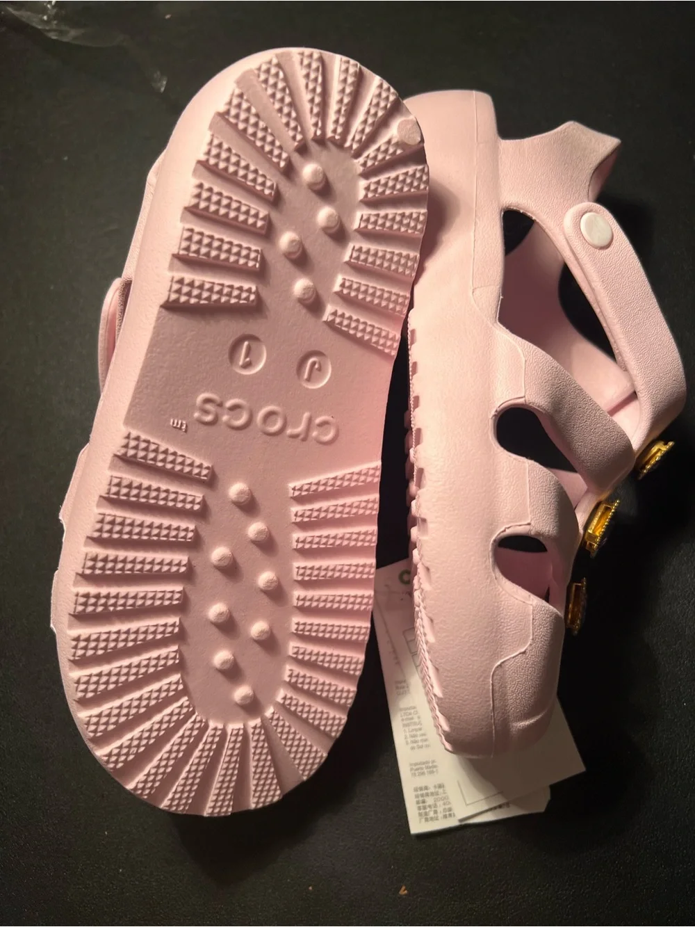 Kids Pink Crocs Sandals with Purple Gem Jibbitz
